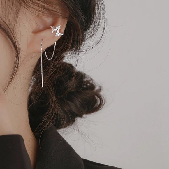 *925 Sterling Silver Diamond Heartbeat Earrings - Picture 5 of 13